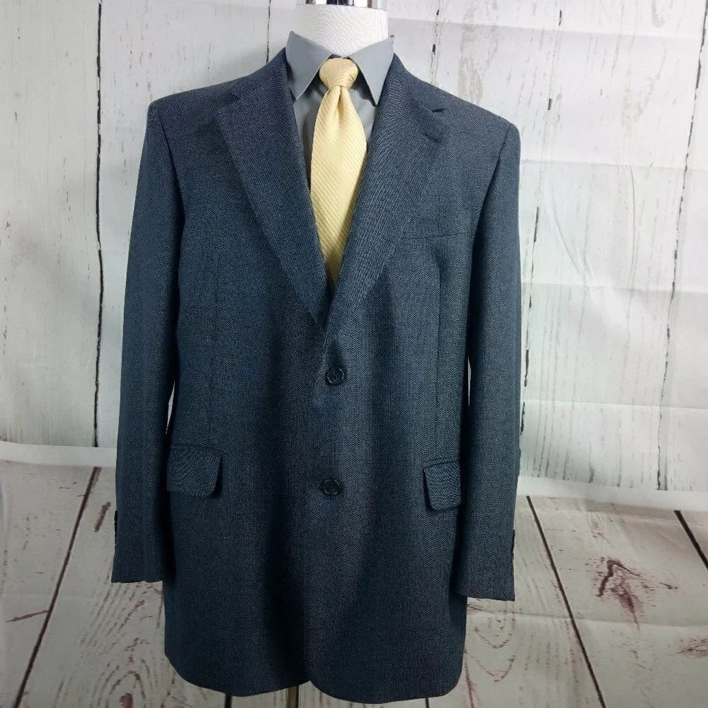 Murano Italian Dillard's 44R 2 Button Blue Herringbone Suit Blazer Sport Coat